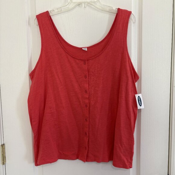 Old Navy Slub Knit Button Front Tank Top Sleeveless Coral Size XL NEW - Picture 2 of 5